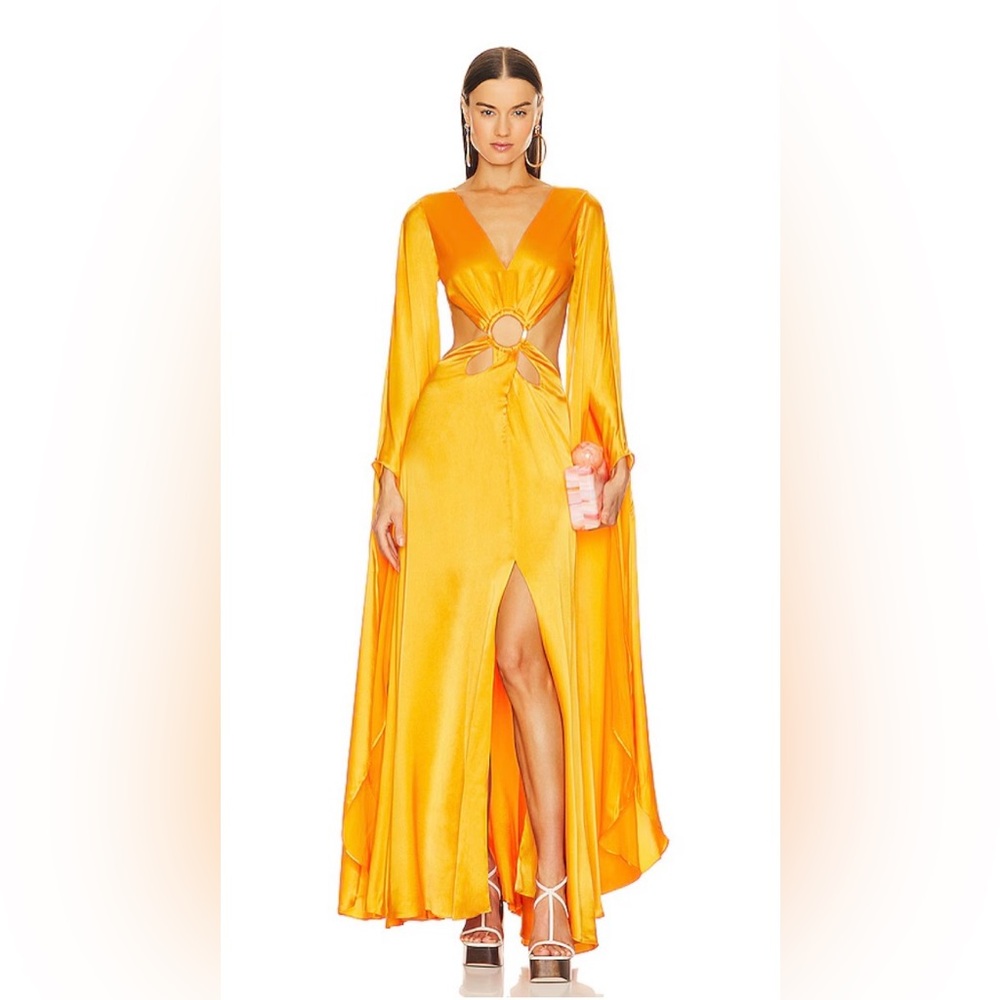 CULT GAIA JASMIN GOWN IN MARIGOLD AIR SATIN